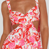 Sun Seeker Tied Shoulder Cut-Out Maxi Dress Floral Red