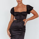 Eryn Puff Sleeve Jacquard Mini Dress Black