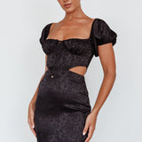 Eryn Puff Sleeve Jacquard Mini Dress Black