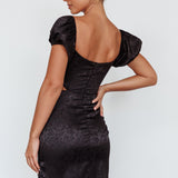 Eryn Puff Sleeve Jacquard Mini Dress Black