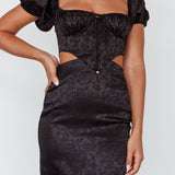 Eryn Puff Sleeve Jacquard Mini Dress Black