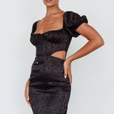 Eryn Puff Sleeve Jacquard Mini Dress Black