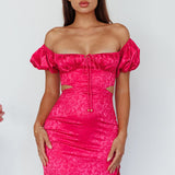 Eryn Puff Sleeve Jacquard Mini Dress Hot Pink