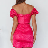 Eryn Puff Sleeve Jacquard Mini Dress Hot Pink