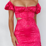 Eryn Puff Sleeve Jacquard Mini Dress Hot Pink