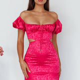 Eryn Puff Sleeve Jacquard Mini Dress Hot Pink