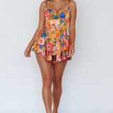 Tuscan Summer Flounce Romper Floral Orange