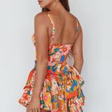 Tuscan Summer Flounce Romper Floral Orange