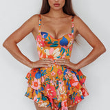 Tuscan Summer Flounce Romper Floral Orange