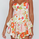 Tuscan Summer Flounce Romper Floral White