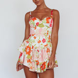 Tuscan Summer Flounce Romper Floral White