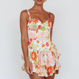 Tuscan Summer Flounce Romper Floral White