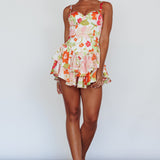 Tuscan Summer Flounce Romper Floral White