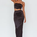 Zeina Satin Midi Skirt Black