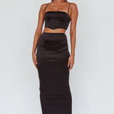 Zeina Satin Midi Skirt Black