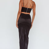 Zeina Satin Midi Skirt Black