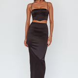 Zeina Satin Midi Skirt Black