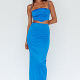 Zeina Satin Midi Skirt Blue