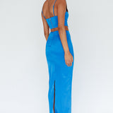 Zeina Satin Midi Skirt Blue