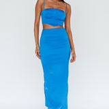 Zeina Satin Midi Skirt Blue