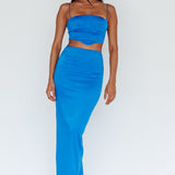 Zeina Satin Midi Skirt Blue