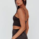 Zeina Satin Crop Top Black