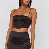 Zeina Satin Crop Top Black