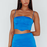 Zeina Satin Crop Top Blue