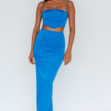 Zeina Satin Crop Top Blue