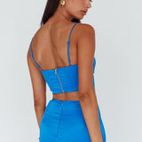Zeina Satin Crop Top Blue