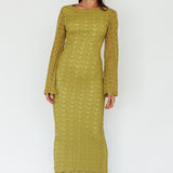 Hyland Open Back Crochet Maxi Dress Olive