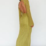 Hyland Open Back Crochet Maxi Dress Olive