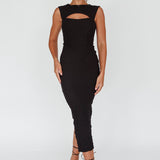 Osaka Lace-Up Back Midi Dress Black
