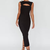 Osaka Lace-Up Back Midi Dress Black
