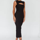 Osaka Lace-Up Back Midi Dress Black