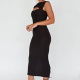 Osaka Lace-Up Back Midi Dress Black