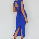 Osaka Lace-Up Back Midi Dress Cobalt