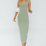 North Shore Blanket Stitch Knit Maxi Dress Sage