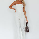 What's The Catch Strapless Jumpsuit White