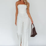 What's The Catch Strapless Jumpsuit White