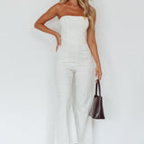 What's The Catch Strapless Jumpsuit White