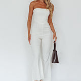 What's The Catch Strapless Jumpsuit White