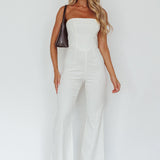 What's The Catch Strapless Jumpsuit White