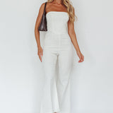 What's The Catch Strapless Jumpsuit White