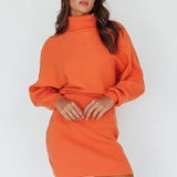 North Star High Neck Sweater Mini Dress Orange