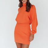 North Star High Neck Sweater Mini Dress Orange