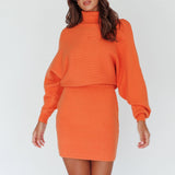 North Star High Neck Sweater Mini Dress Orange