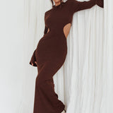 Shianne Long Sleeve Knit Maxi Dress Chocolate