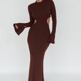 Shianne Long Sleeve Knit Maxi Dress Chocolate