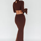 Shianne Long Sleeve Knit Maxi Dress Chocolate